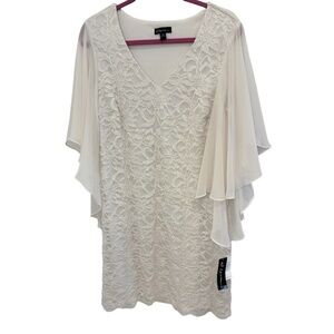 S. Levine Off-White Sparkle Lace Chiffon Sleeve Formal Dress Size 12 NWT